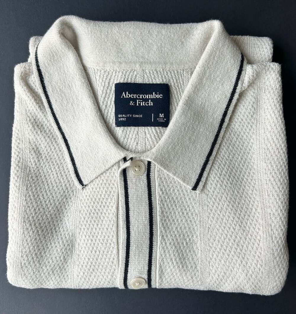 Abercrombie & Fitch Sweater Polo Size M Off White Knit Short Sleeve